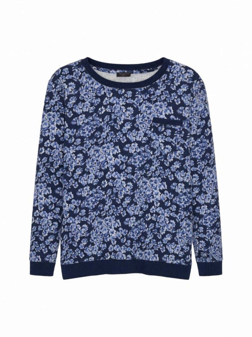 Talbots Women's Petite Floral Long Sleeve Top Blue LP Cotton Crew Neck